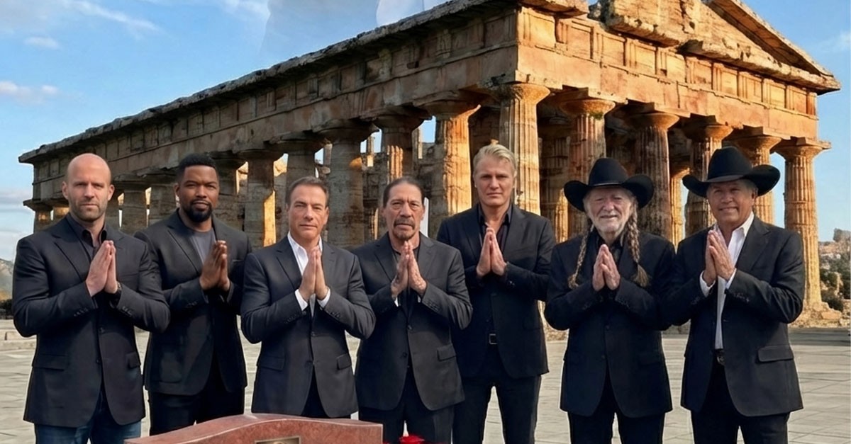 A touching moment: Country music legends Willie Nelson and George Strait showed their complete respect and admiration by standing side-by-side in memory of Chuck Norris.